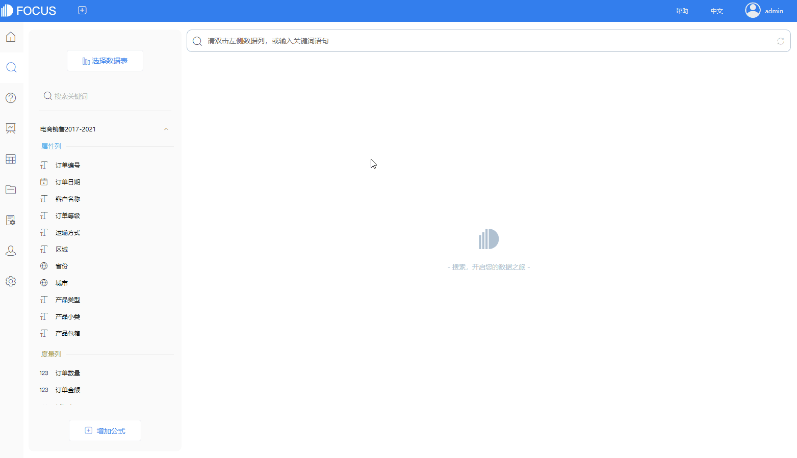 DataFocus智能搜索式BI市场销售部解决方案可视化效果展示-搜索式数据分析展示